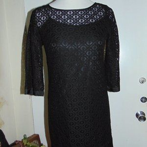 Women's Laundry by Shelli Segal Black Crochet Layered Shift Mini Dress sz 0